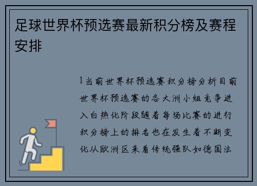 足球世界杯预选赛最新积分榜及赛程安排