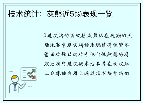 技术统计：灰熊近5场表现一览